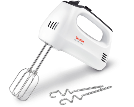 Bucatarie - Mixer Quick Mix HT310138, 300 W, 5 trepte de viteza, functie Turbo, 2 teluri, 2 carlige, alb