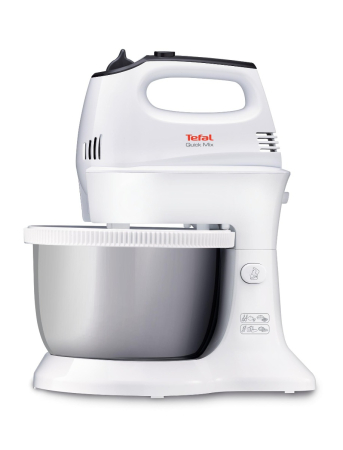 Mixer Quick Mix HT312138, 300 W, 5 trepte de viteza, functie Turbo, bol rotativ 3.5 L, 2 teluri, 2 carlige, alb [2]