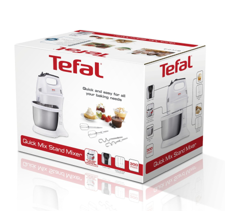 Mixer Quick Mix HT312138, 300 W, 5 trepte de viteza, functie Turbo, bol rotativ 3.5 L, 2 teluri, 2 carlige, alb [6]