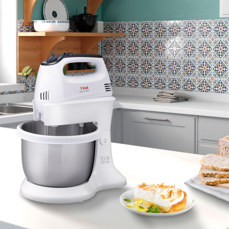 Mixer Quick Mix HT312138, 300 W, 5 trepte de viteza, functie Turbo, bol rotativ 3.5 L, 2 teluri, 2 carlige, alb [5]