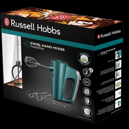Mixer Russell Hobbs Swirl, 350W, 5 viteze, accesorii incluse, bol inox, turcoaz [1]