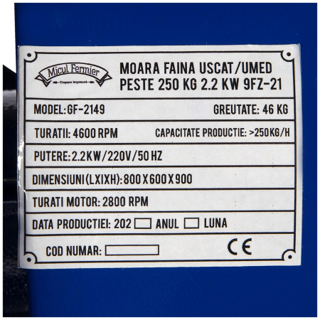 Moara Faina Uscat/umed 250Kg 2.2KW 9FZ-21 Micul Fermier GF-2149 [8]