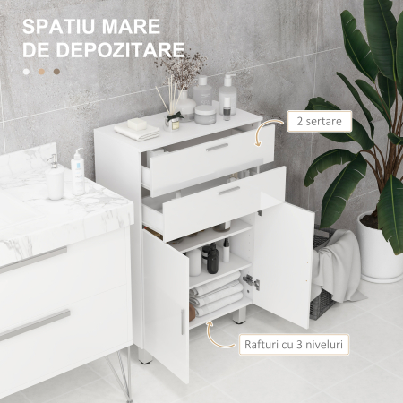  Mobila baie cu 2 sertare si dulap cu raft reglabil, din lemn, 60x30x93 cm, alb [3]