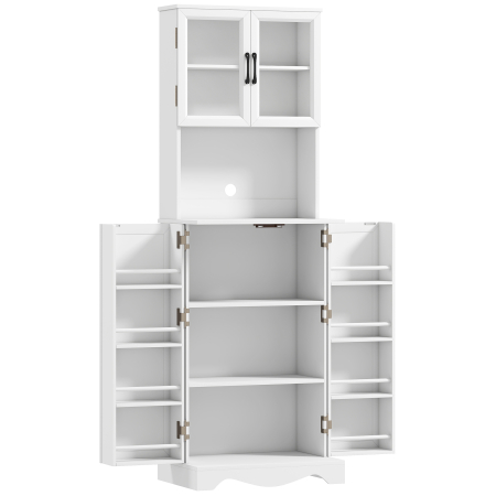 Bucatarie -  Mobila de Depozitare pentru Bucatarie cu 2 Dulapuri si 8 Rafturi, din Lemn si Acrilic, 60x39.5x179.6 cm, Alb