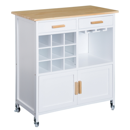 Bucatarie -  Mobiler de Bucatarie cu Roti, Suport de Pahare si Sticle din Bambus, 76x40x88cm