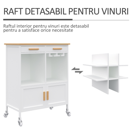  Mobiler de Bucatarie cu Roti, Suport de Pahare si Sticle din Bambus, 76x40x88cm [6]