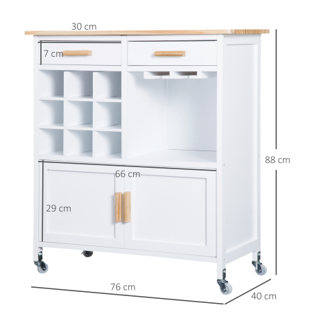  Mobiler de Bucatarie cu Roti, Suport de Pahare si Sticle din Bambus, 76x40x88cm [2]