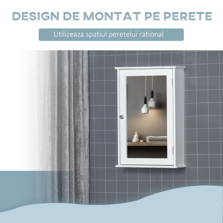  Mobilier Baie Suspendat cu Oglinda si Usa cu Inchidere Magnetica, 41x14x60cm - Alb [4]