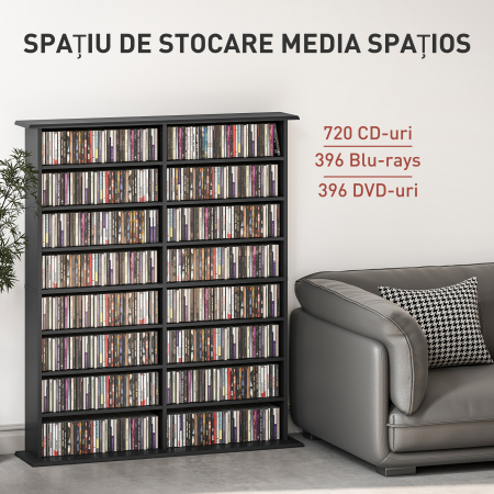  Mobilier Biblioteca cu 16 Rafturi pentru 720 CD-uri din Lemn 106.5x24x126.3 cm Negru [3]