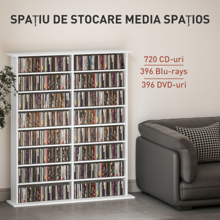  Mobilier Biblioteca cu 16 Rafturi pentru 720 CD-uri din Lemn 106.5x24x126.3 cm Negru [3]