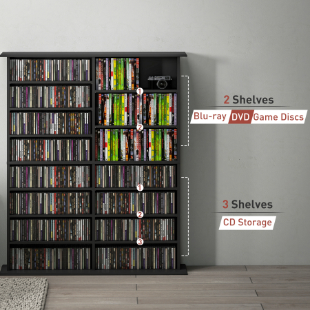  Mobilier Biblioteca cu 16 Rafturi pentru 720 CD-uri din Lemn 106.5x24x126.3 cm Negru [7]