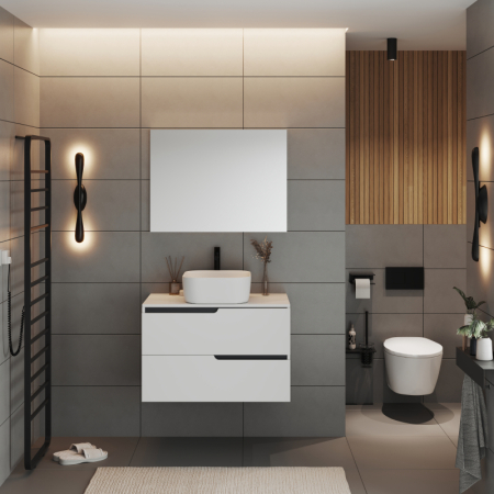 Mobilier cu blat Fluminia Bari 80, blat 2cm inclus, 2 sertare soft close, alb mat [1]