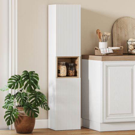  Mobilier de Baie cu 2 Usi, Rafturi Reglabile si Spatiu Deschis, Lemn, 30x24x140 cm, Alb [7]