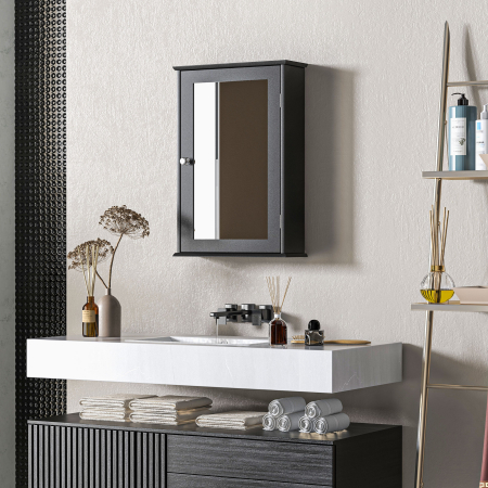  Mobilier de Baie Dulap Suspendat cu Oglinda 41x14x60cm Negru [6]