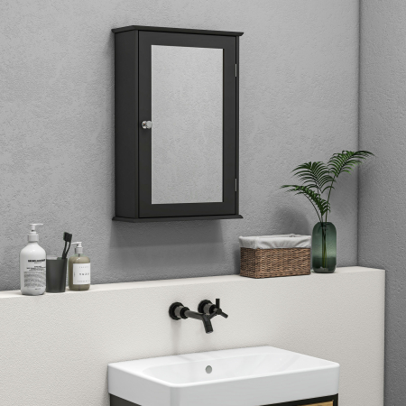  Mobilier de Baie Dulap Suspendat cu Oglinda 41x14x60cm Negru [7]