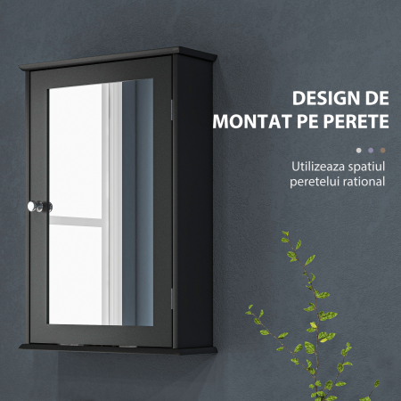  Mobilier de Baie Dulap Suspendat cu Oglinda 41x14x60cm Negru [3]