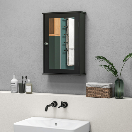  Mobilier de Baie Dulap Suspendat cu Oglinda 41x14x60cm Negru [8]