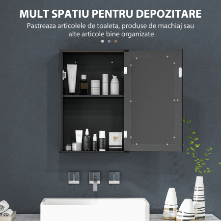  Mobilier de Baie Dulap Suspendat cu Oglinda 41x14x60cm Negru [4]