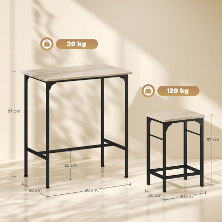  Mobilier de Bar 3 Piese cu Masa de Bucatarie si 2 Scaune de Bar din Lemn si Otel, culoare Lemn si Negru [2]
