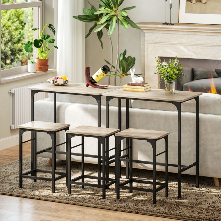  Mobilier de Bar 3 Piese cu Masa de Bucatarie si 2 Scaune de Bar din Lemn si Otel, culoare Lemn si Negru [7]