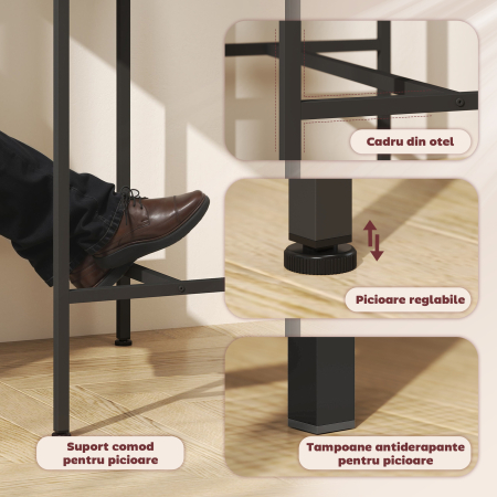  Mobilier de Bar 3 Piese cu Masa de Bucatarie si 2 Scaune de Bar din Lemn si Otel, culoare Lemn si Negru [5]