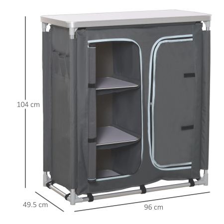  Mobilier de Bucatarie de Camping cu 3 Etajere si Geanta de Transport Gri [2]
