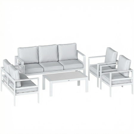 Gradina & balcon -  Mobilier de Gradina din Aluminiu cu Canapea 3 Locuri, 2 Fotolii si Masa pentru Exterior, Alb