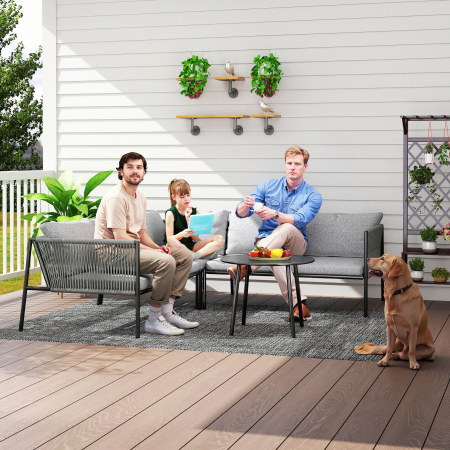  Mobilier de Gradina din Ratan cu Coltar Modular, Masuta de Cafea si Perne, Gri [7]