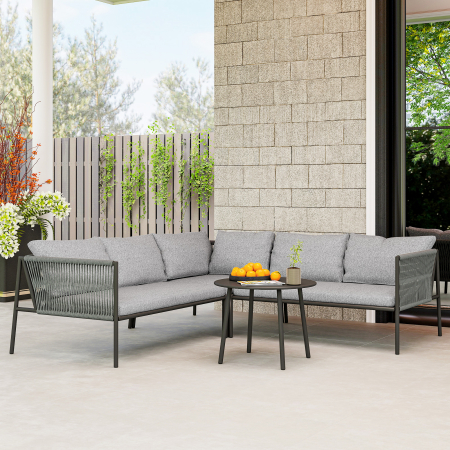  Mobilier de Gradina din Ratan cu Coltar Modular, Masuta de Cafea si Perne, Gri [1]