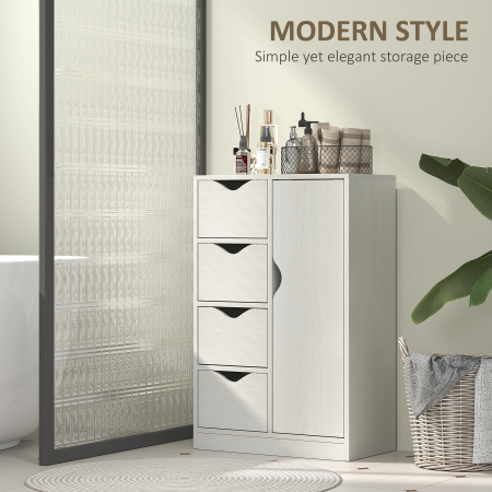  Mobilier Dulap Baie cu 4 Sertare si 2 Niveluri, Modern si Practic pentru Baie, 54x29x83 cm, Alb [3]