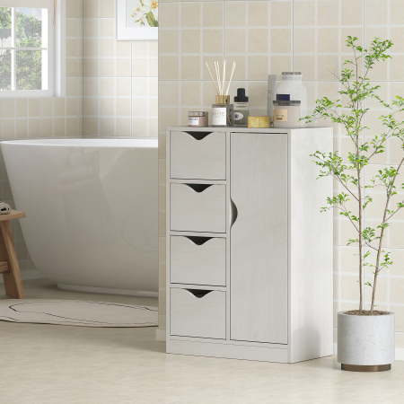  Mobilier Dulap Baie cu 4 Sertare si 2 Niveluri, Modern si Practic pentru Baie, 54x29x83 cm, Alb [1]