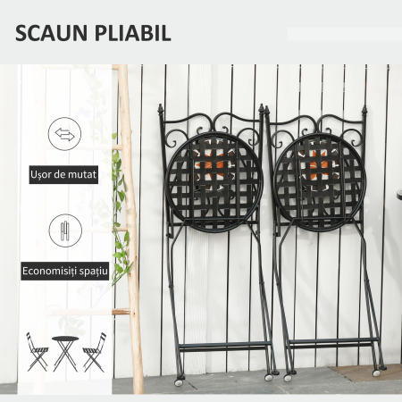  Mobilier Gradina 3 Piese - 2 Scaune & Masa Mozaic Metalica [3]