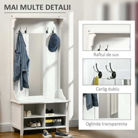  mobilier hol, cuier si oglinda, 80x40x170cm, alb [5]