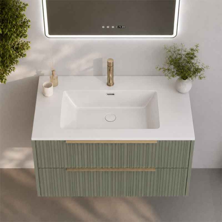 Mobilier lavoar Fluminia Istria 80, 2 sertare, front riflat, maner auriu, salvia [1]