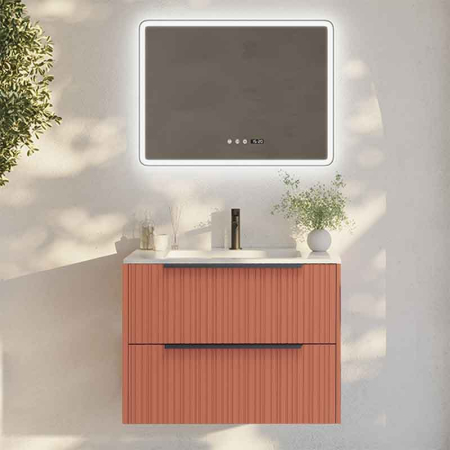 Mobilier lavoar Fluminia Istria 80, 2 sertare, front riflat, maner negru, mattone [4]