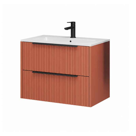 Baie - Mobilier lavoar Fluminia Istria 80, 2 sertare, front riflat, maner negru, mattone