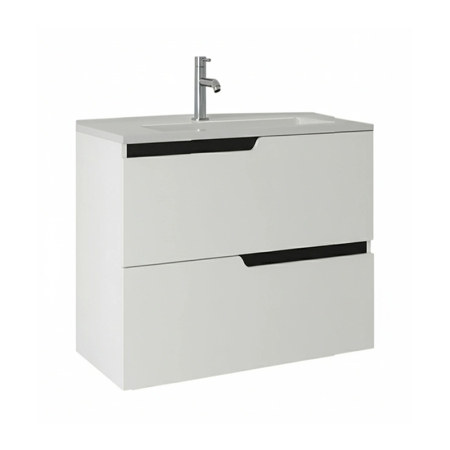Baie - Mobilier lavoar incastrat Fluminia Bari 60, 2 sertare soft close, manere frezate, alb mat