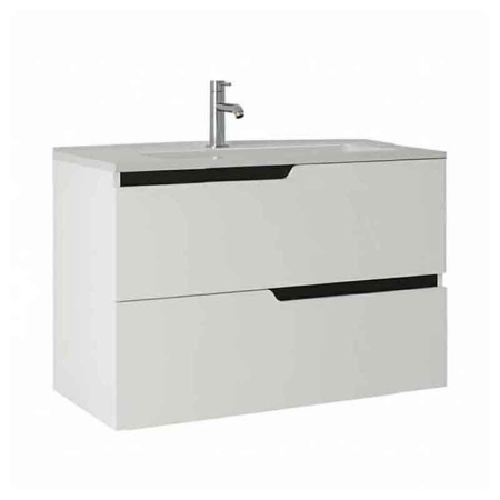 Mobilier pentru baie - Mobilier lavoar incastrat Fluminia Bari 80, 2 sertare soft close, manere frezate, alb mat