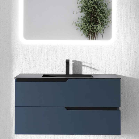 Mobilier lavoar incastrat Fluminia Bari 80, 2 sertare soft close, manere frezate, bleumarin [1]