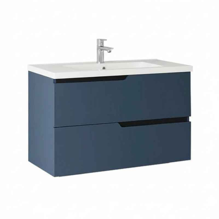 Mobilier pentru baie - Mobilier lavoar incastrat Fluminia Bari 80, 2 sertare soft close, manere frezate, bleumarin