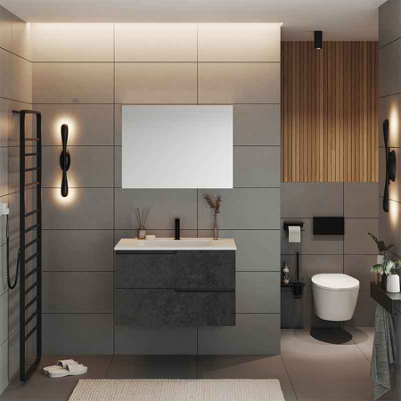 Mobilier lavoar incastrat Fluminia Bari 80, 2 sertare soft close, manere frezate, urban grey [2]