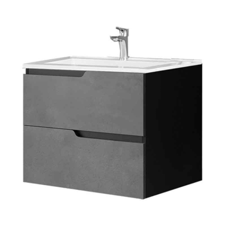 Baie - Mobilier lavoar incastrat Fluminia Bari 80, 2 sertare soft close, manere frezate, urban grey