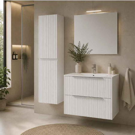 Mobilier lavoar incastrat Fluminia Istria 80, front riflat, 2 sertare soft close, alb mat [1]