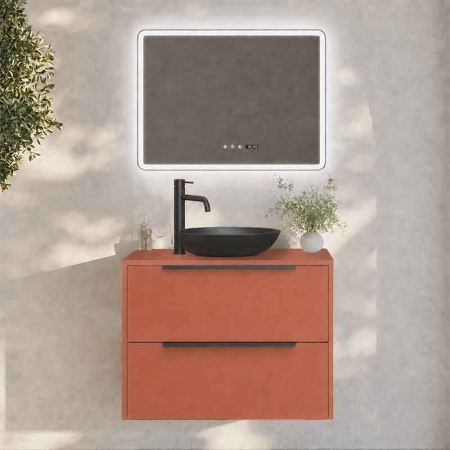 Mobilier lavoar pe blat Fluminia Istria 80, capac fix, front neted, maner negru, mattone [2]