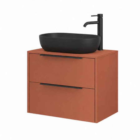 Baie - Mobilier lavoar pe blat Fluminia Istria 80, capac fix, front neted, maner negru, mattone