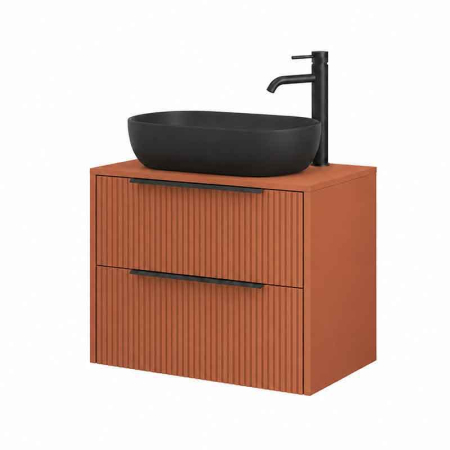 Baie - Mobilier lavoar pe blat Fluminia Istria 80, capac fix, front riflat, 2 sertare soft close, mattone