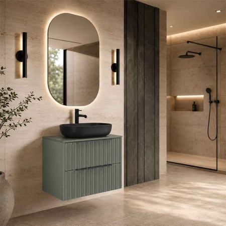 Mobilier lavoar pe blat Fluminia Istria 80, capac fix, front riflat, 2 sertare soft close, salvia [3]