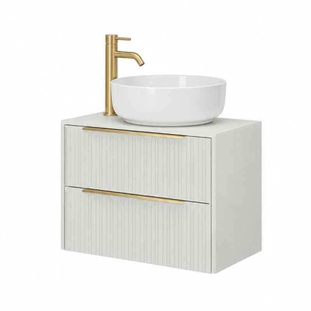 Baie - Mobilier lavoar pe blat Fluminia Istria 80, capac fix, front riflat, alb mat, maner auriu