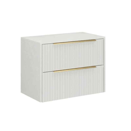 Mobilier lavoar pe blat Fluminia Istria 80, capac fix, front riflat, alb mat, maner auriu [1]