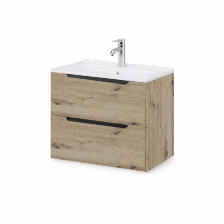 Baie - Mobilier lavoar pe blat Fluminia Malta, finisaj neted, 60cm, 2 sertare soft close, Rovere Oro